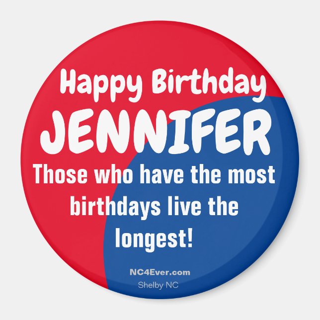 Imán Feliz cumpleaños JENNIFER Refrigerator Magnet (Frente)