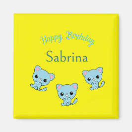 Imán Feliz cumpleaños lindos gatitos azules amarillos