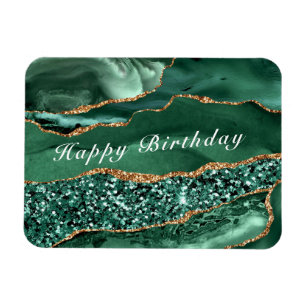 Imán Feliz cumpleaños Magnet Agate Green Gold Purpurina