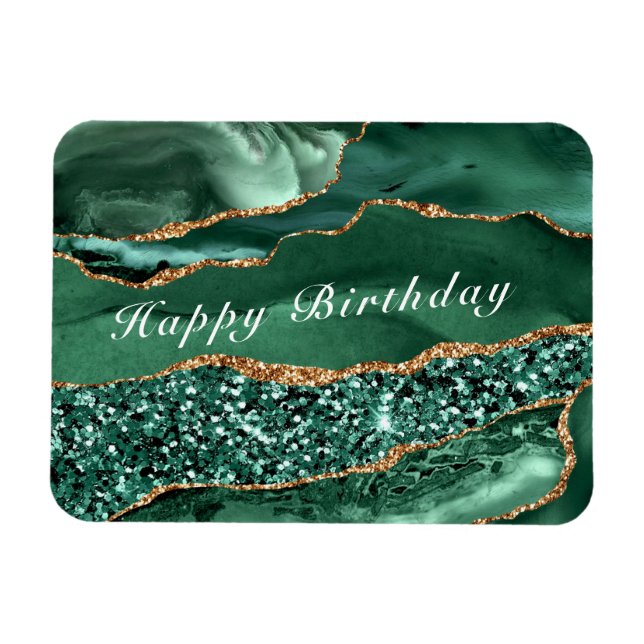 Imán Feliz cumpleaños Magnet Agate Green Gold Purpurina (Horizontal)