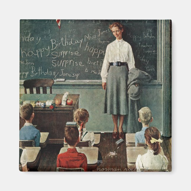 Imán Feliz cumpleaños, Miss Jones por Norman Rockwell (Frente)