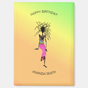Imán Feliz cumpleaños, mujer africana guerrera del arte