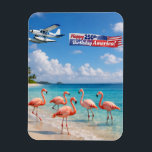 Imán Feliz cumpleaños número 250 flamencos americanos e<br><div class="desc">El 4 de julio de 2026 marca el semi-quincentenario de los Estados Unidos de América - ¡celebrando 250 años de independencia y libertad estadounidenses! ¡Muestra tu patriotismo con este hermoso imán creado especialmente para este evento histórico! El diseño en el imán presenta una bandada de flamencos rosados en una hermosa...</div>