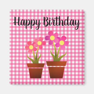 Imán Feliz cumpleaños País Pink Gingham Floral Magnet