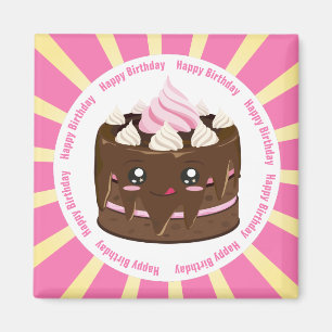 Imán Feliz cumpleaños, pastel de chocolate kawaii