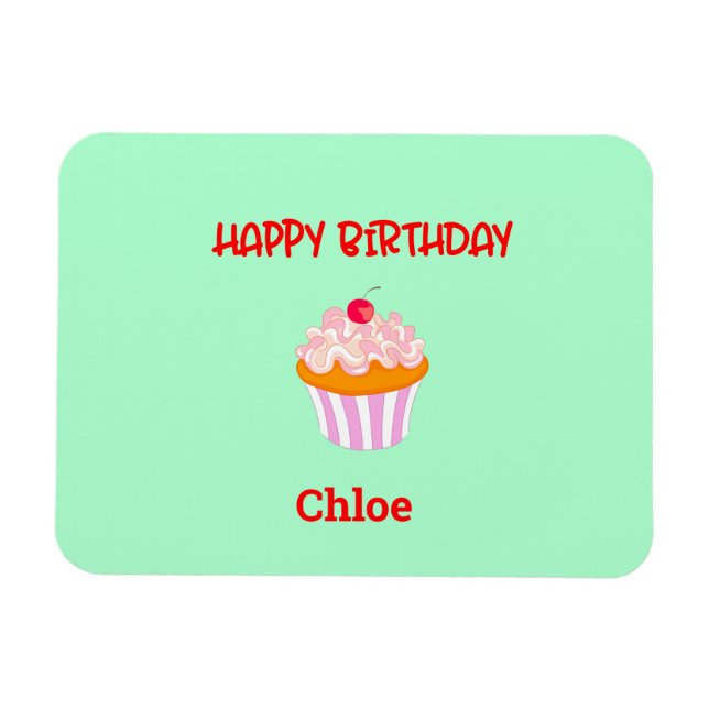 Imán Feliz Cumpleaños Pastel personalizado con nombre (Horizontal)