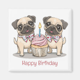 Imán Feliz cumpleaños, pastelito de perros pug