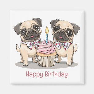Imán Feliz cumpleaños, pastelito de perros pug