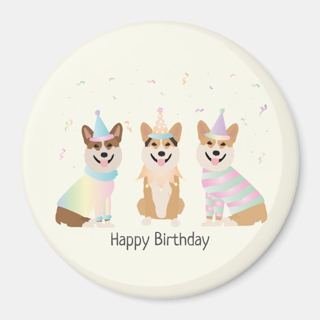 Imán Feliz cumpleaños Pembroke Welsh Corgi Dogs (Frente)