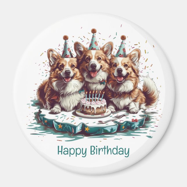Imán Feliz cumpleaños Pembroke Welsh Corgi Dogs (Frente)