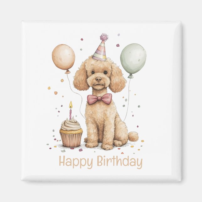 Imán Feliz Cumpleaños Perro Caniche Estándar (Frente)