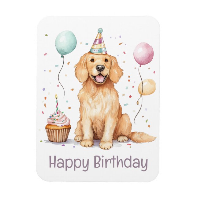 Imán Feliz cumpleaños, perro de la recuperación de oro (Vertical)