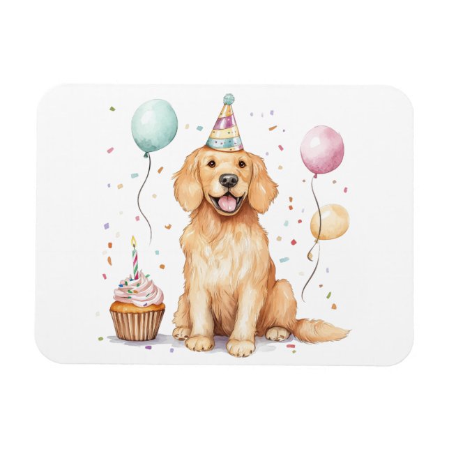 Imán Feliz cumpleaños, perro de la recuperación de oro (Horizontal)