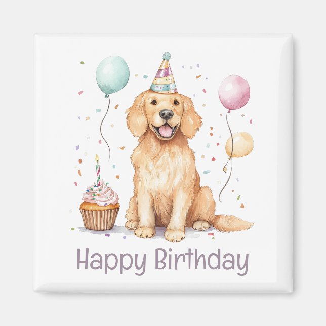 Imán Feliz cumpleaños, perro de la recuperación de oro (Frente)
