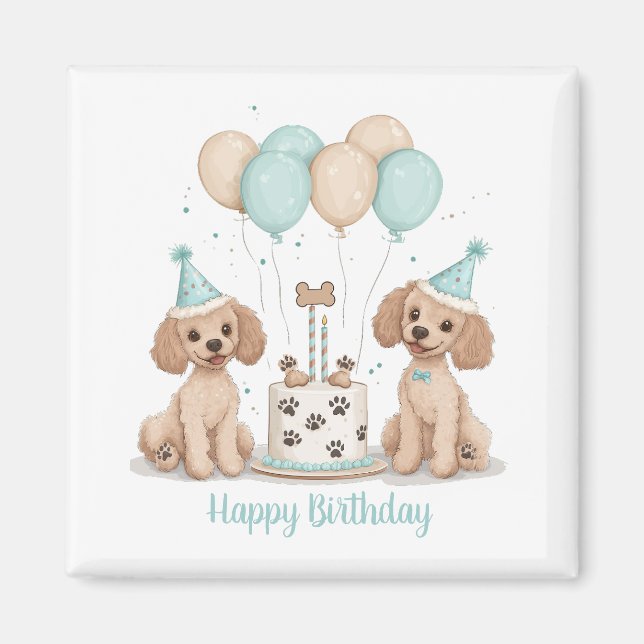 Imán Feliz Cumpleaños Perros Caniche Estándar (Frente)