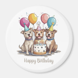 Imán Feliz Cumpleaños Perros Pit Bull