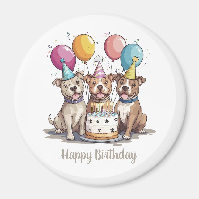 Imán Feliz Cumpleaños Perros Pit Bull (Frente)