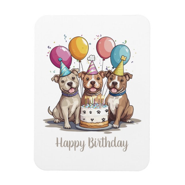 Imán Feliz Cumpleaños Perros Pit Bull (Vertical)