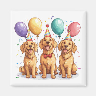 Imán Feliz Cumpleaños Perros Retriever Dorados