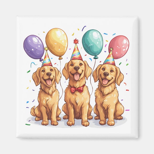 Imán Feliz Cumpleaños Perros Retriever Dorados (Frente)