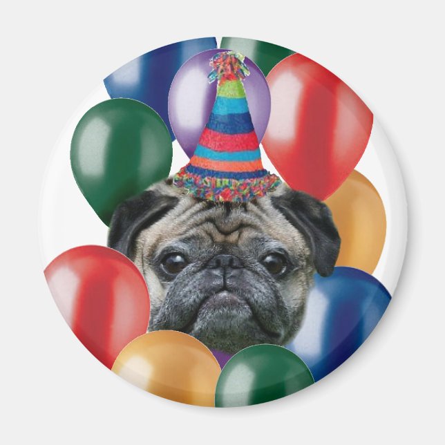 Imán Feliz cumpleaños Pug dog Magnet (Frente)