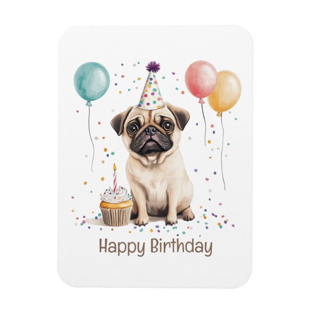 Imán Feliz Cumpleaños Pug Perro (Vertical)