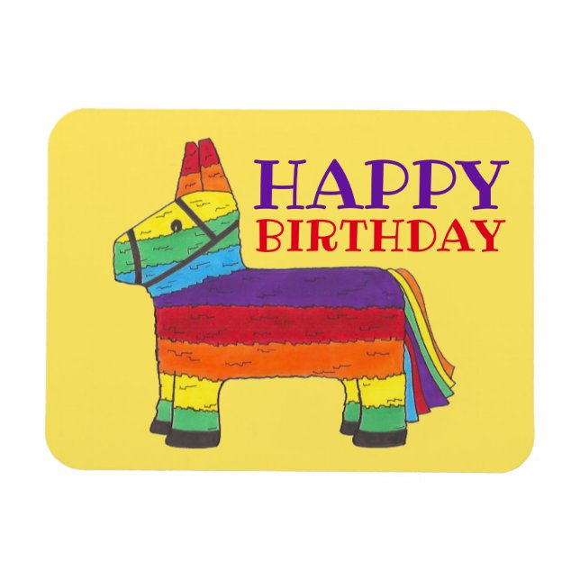 Imán Feliz cumpleaños Rainbow Donkey Pinata Fiesta Fies (Horizontal)