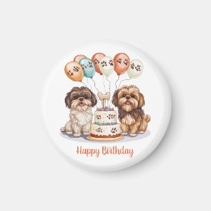 Imán Feliz cumpleaños Shih Tzu Dogs Pastel de cumpleaño