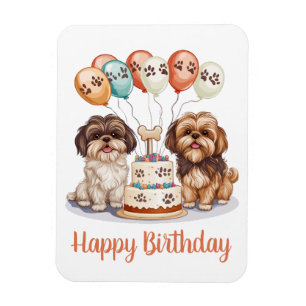 Imán Feliz cumpleaños Shih Tzu Dogs Pastel de cumpleaño