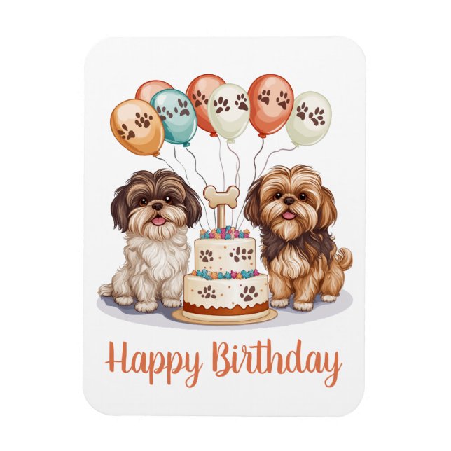 Imán Feliz cumpleaños Shih Tzu Dogs Pastel de cumpleaño (Vertical)