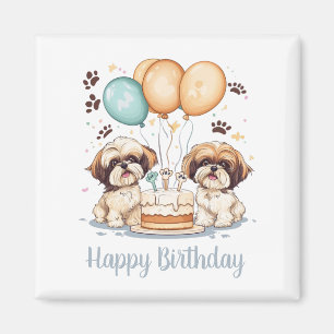 Imán Feliz cumpleaños Shih Tzu Dogs Pastel de cumpleaño