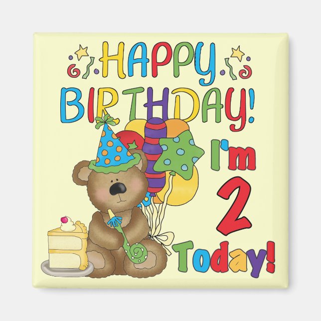 Imán Feliz cumpleaños Teddy Bear segundo cumpleaños (Frente)
