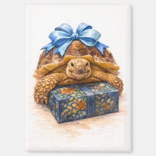 Imán Feliz Cumpleaños Tortuga Sulcata Acuarela Azul