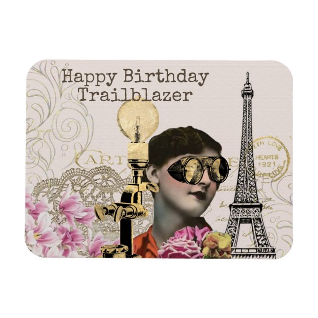 Imán Feliz cumpleaños Trailblazer Steampunk Vintage (Horizontal)