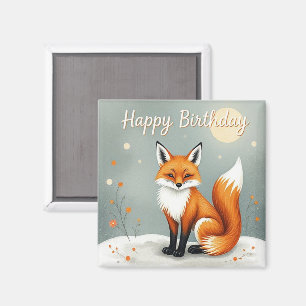 Imán Feliz Cumpleaños Zorro Marrón Bosque Encantador