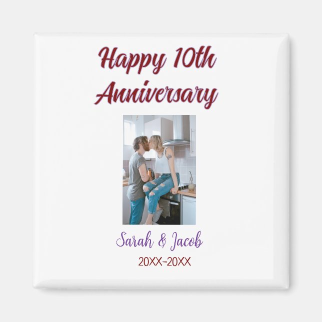 Imán Feliz décimo aniversario foto boda apellido d (Frente)