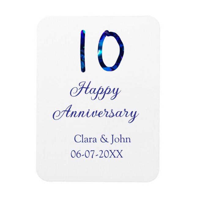 Imán Feliz décimo aniversario purpurina azul añadir fec (Vertical)