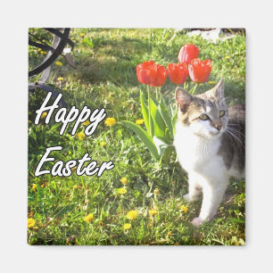 Imán feliz del gato de Pascua