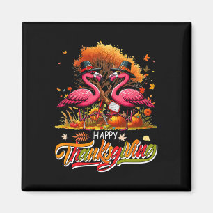 Imán Feliz Día de Acción de Gracias Dos Flamingos Lindo