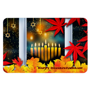 Imán Feliz Día de Acción de Gracias. Hanukkah y Acción