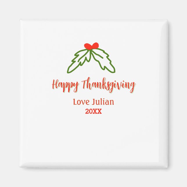 Imán Feliz Día de Acción de Gracias hojas verdes rojas  (Frente)