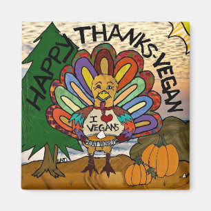 Imán Feliz Día de Acción de Gracias Vegano Pavo