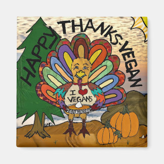 Imán Feliz Día de Acción de Gracias Vegano Pavo