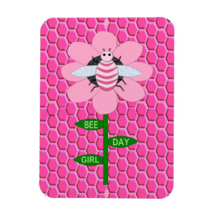Imán Feliz Día de la Abeja Chica Pink Birthday Bumblebe