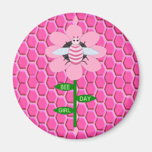 Imán Feliz Día de la Abeja Chica Pink Birthday Bumblebe