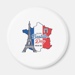 Imán Feliz Día de la Bastilla Francia Mapa Torre Eiffel