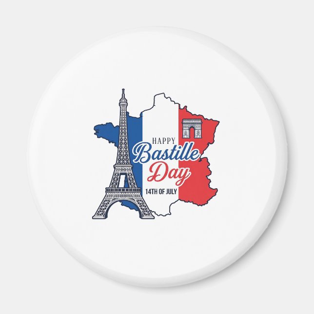 Imán Feliz Día de la Bastilla Francia Mapa Torre Eiffel (Frente)