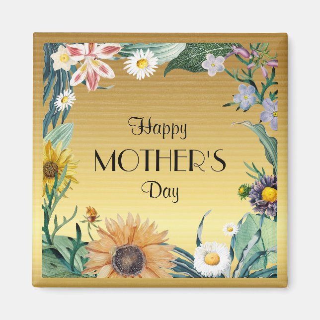 Imán Feliz Día de la Madre, diseño floral de bonito (Frente)