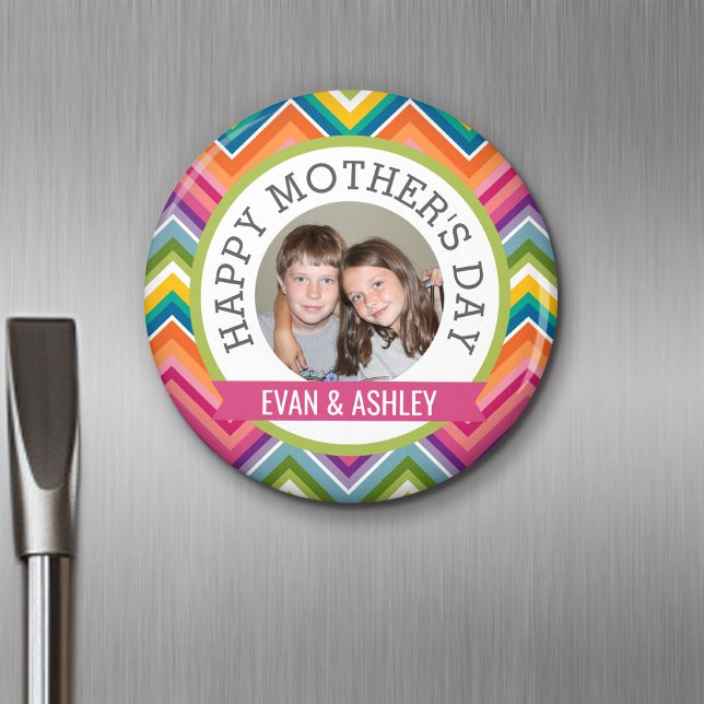 Imán Feliz Día de la Madre - Plantilla de fotografía Pe (Personalized Fridge Magnet - Add Custom Text)