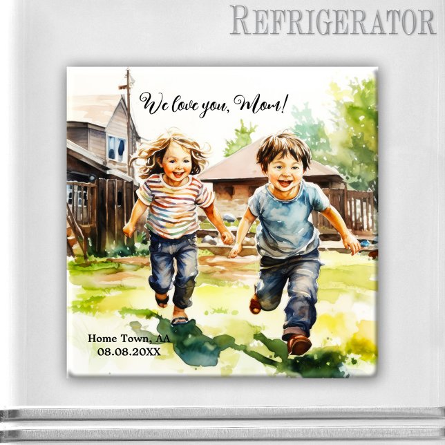 Imán Feliz Día de la Madre Tu Fotos Magnet (We love you Mom Mother's Day photo magnet - keepsake birthday gift - grandma - watercolor)